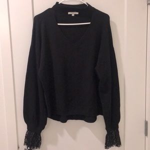 NEW Sweewe Paris Black Cutout Neck Lace detail Sweater